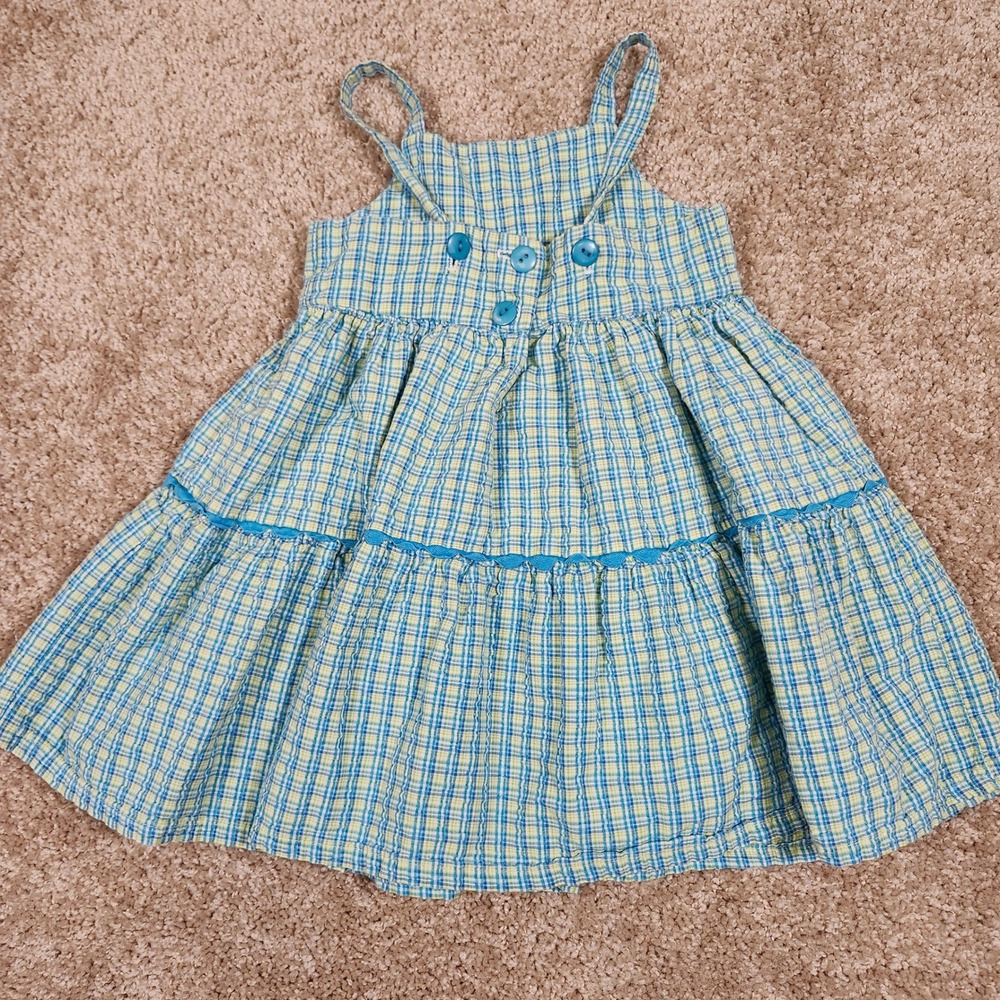 Sweet Potatoes Vintage Toddler Girls Blue Plaid Seersucker Flower Dress 3T USA - Picture 6 of 9